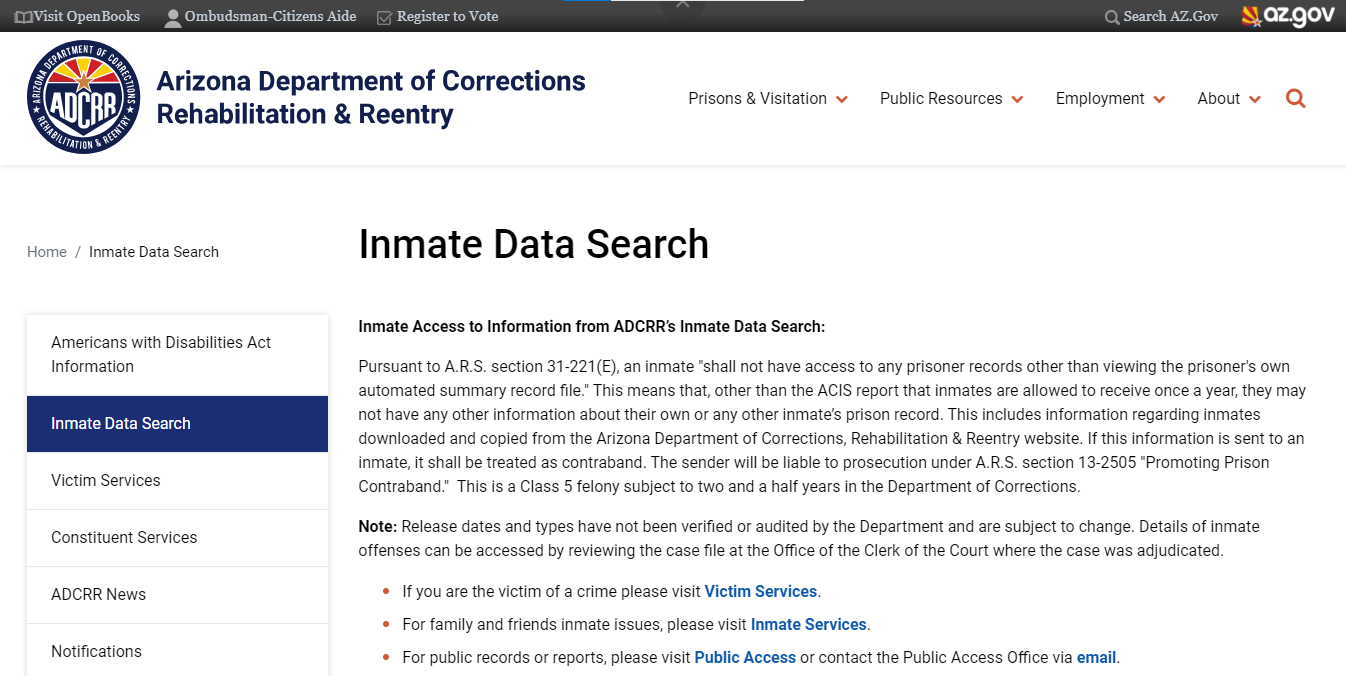 Arizona Inmate Deposits AZ DOC Offender Locator